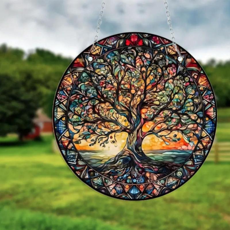 Vintage Tree Of Life Pattern Round Hanging Decor, Round Hanging Ornament, Wall Hanging Decor for Home Living Room Bedroom