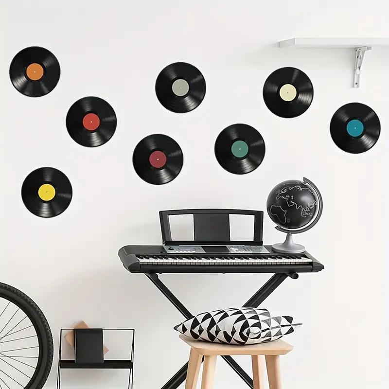 Vinyl Records Pattern Wall Sticker, 8pcs Rock And Roll Music Party Decoration Wall Sticker, Room Home Wall Decorative Sticker for Teens Boys Girls