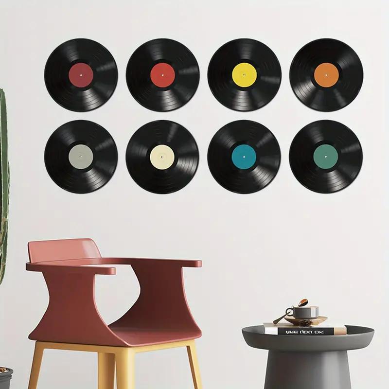 Vinyl Records Pattern Wall Sticker, 8pcs Rock And Roll Music Party Decoration Wall Sticker, Room Home Wall Decorative Sticker for Teens Boys Girls