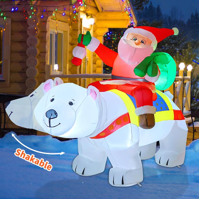 COMIN 7 FT Long Christmas Inflatables Santa Clause Outdoor Decorations Blow Up Yard Polar Bear Shaking Head with Built-in LEDs for Indoor Party Garden Lawn Decor Water Proof Ornaments