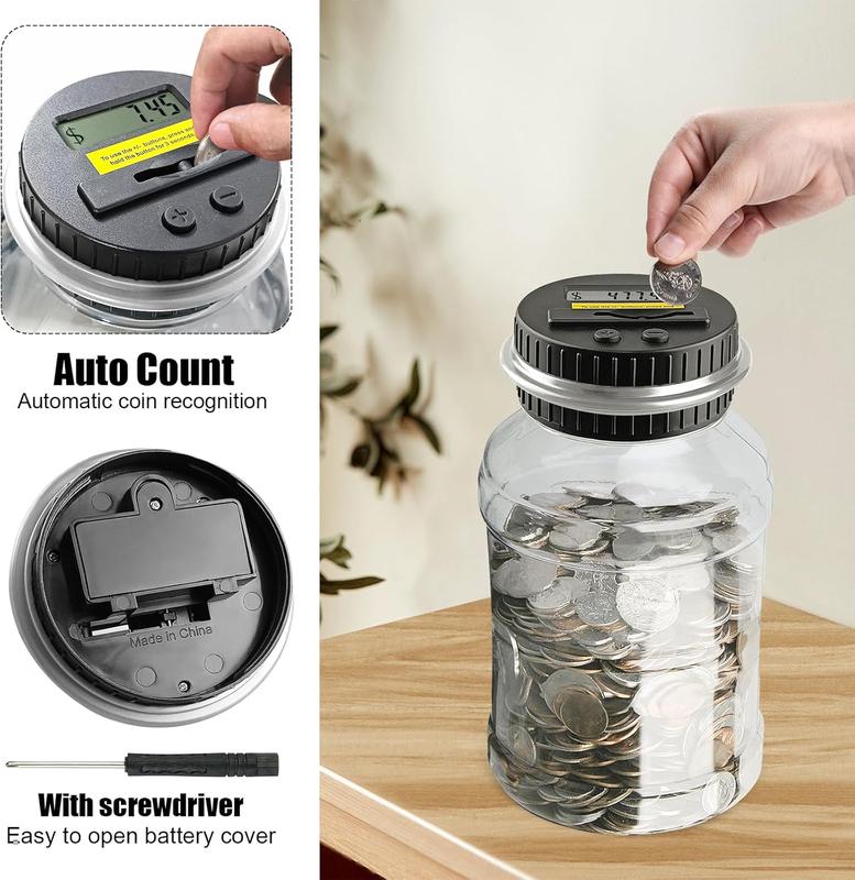 Counter Piggy ,  Jar for Adults, Digital Counting Money Jar, 1.8L Capacity  Counter Machine with LCD Counter, Change Jars for Saving ()