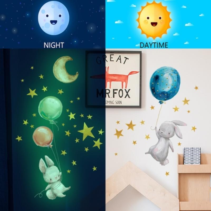 Astronaut Rabbit Pattern Luminous Wall Sticker, 1 Count Glow in The Dark Wall Decal, Self Adhesive Wall Decor for Home Bedroom Living Room