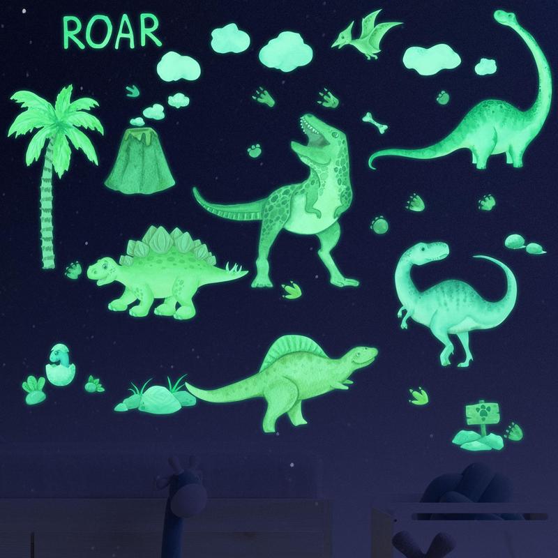 Dinosaur Pattern Wall Sticker, 1 Set Waterproof Luminous Wall Art, Decorative Decal for Home Bedroom Living Room Kid's Room