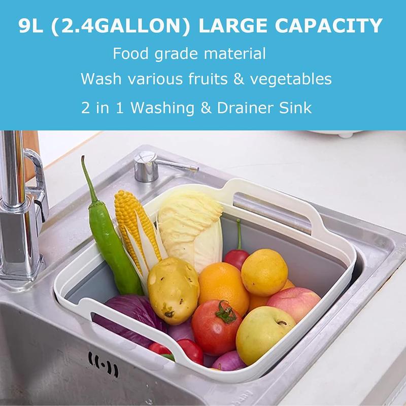 Dishpan For Washing Dishes,9L Collapsible and Portable,Wash Dish Basin,Foldable Laundry Tub with Drain Plug for Kitchen Sink,Camping,Gray