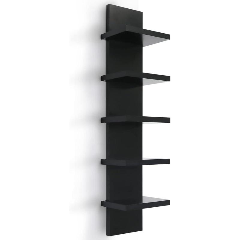 5 Tier Shelves for Wall, Vertical Column Wall Decor Mount Floating Shelves for Bedrooms, Living Rooms,  Finish Wall Shelf, Black