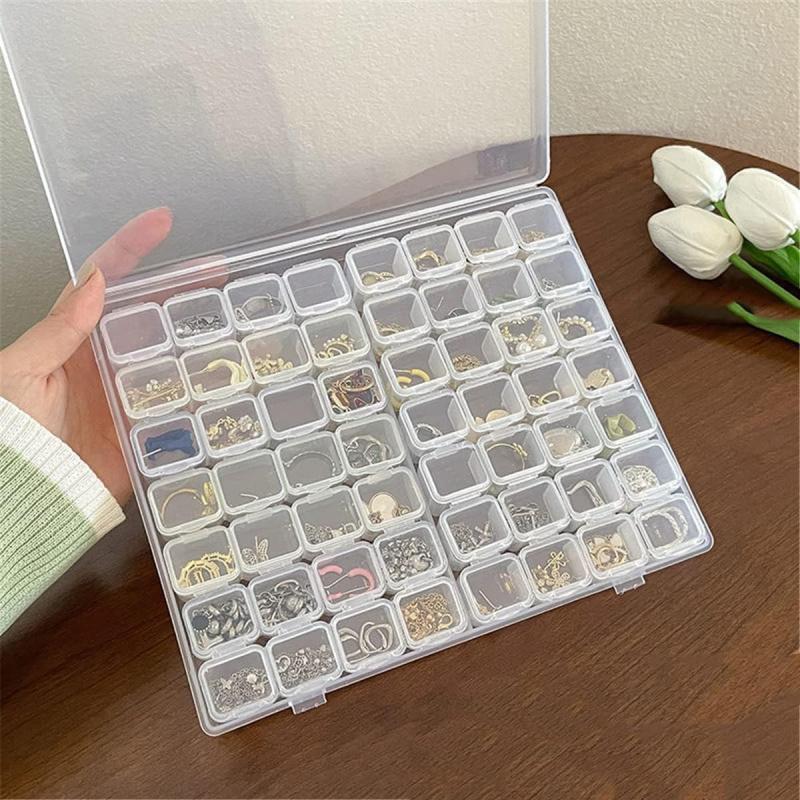 56 Grids Storage Box, 1 count Clear Plastic Jewelry Storage Box, Jewelry Case for Beads, Jewelry, Tools, Pill and DIY Crafts