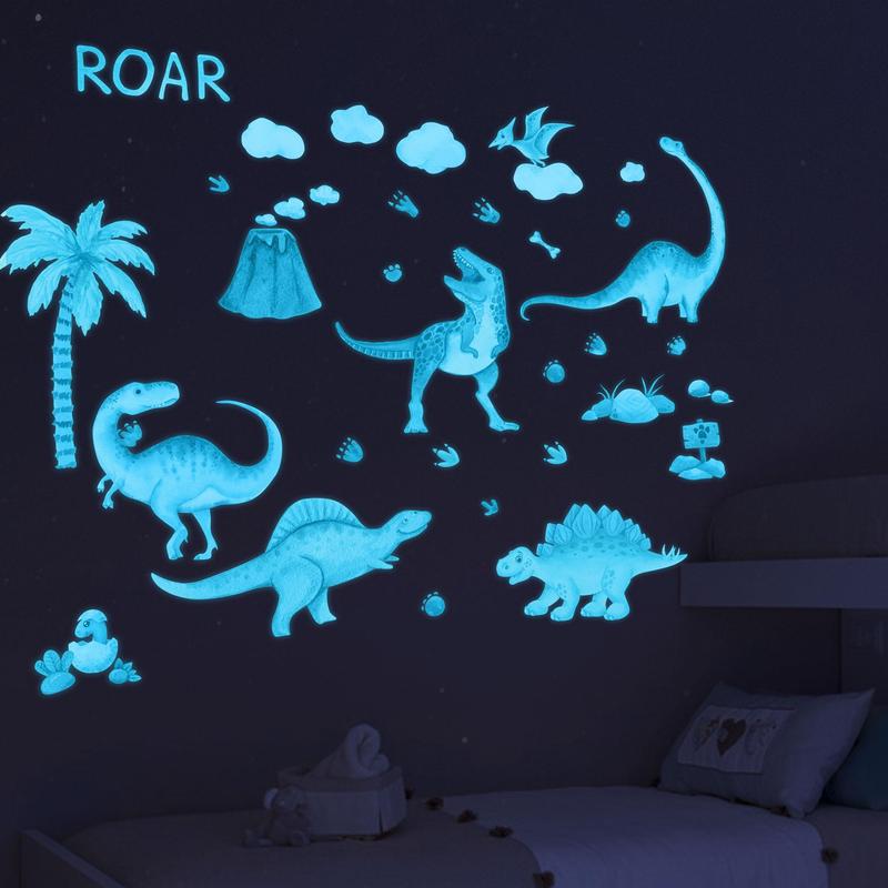 Dinosaur Pattern Wall Sticker, 1 Set Waterproof Luminous Wall Art, Decorative Decal for Home Bedroom Living Room Kid's Room