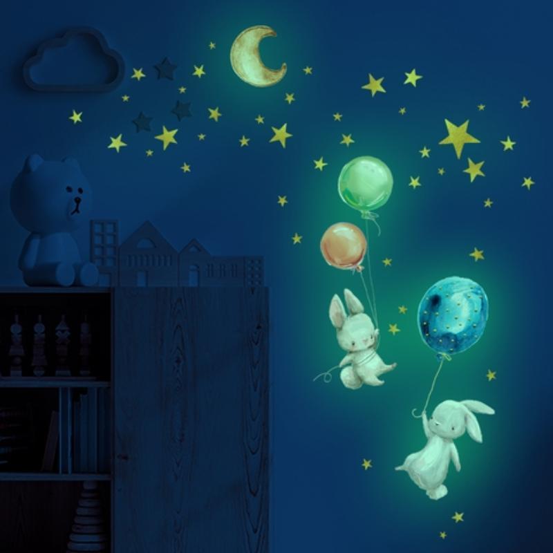 Astronaut Rabbit Pattern Luminous Wall Sticker, 1 Count Glow in The Dark Wall Decal, Self Adhesive Wall Decor for Home Bedroom Living Room