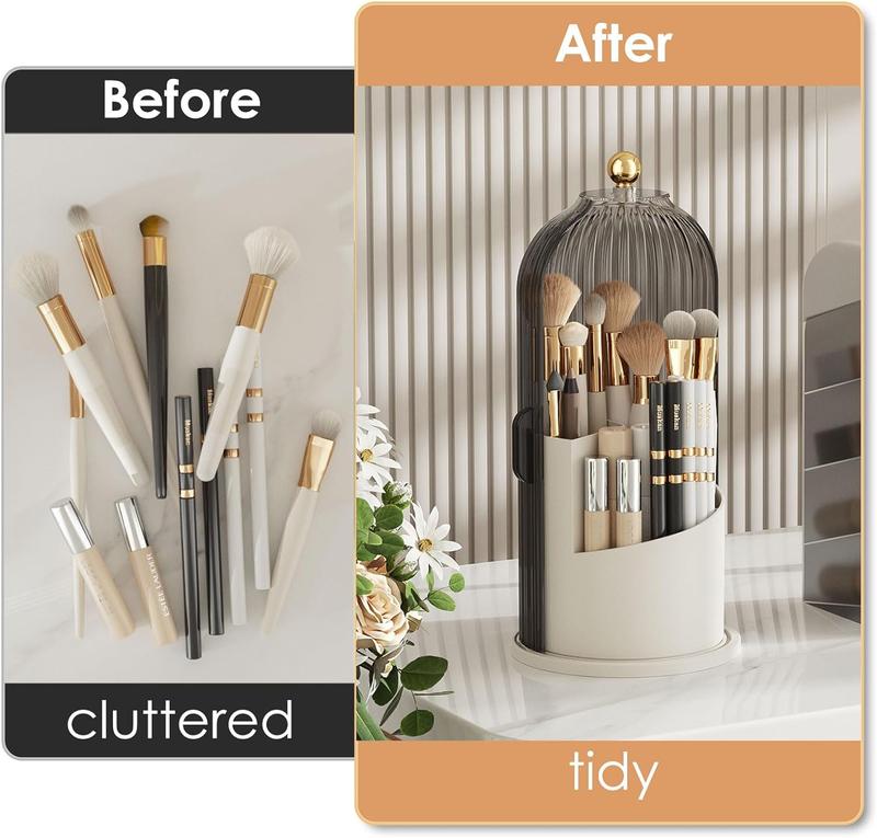 Makeup Brush Holder with Dustproof Cover 360 Rotating Makeup Brush Organizer for Vanity Bathroom