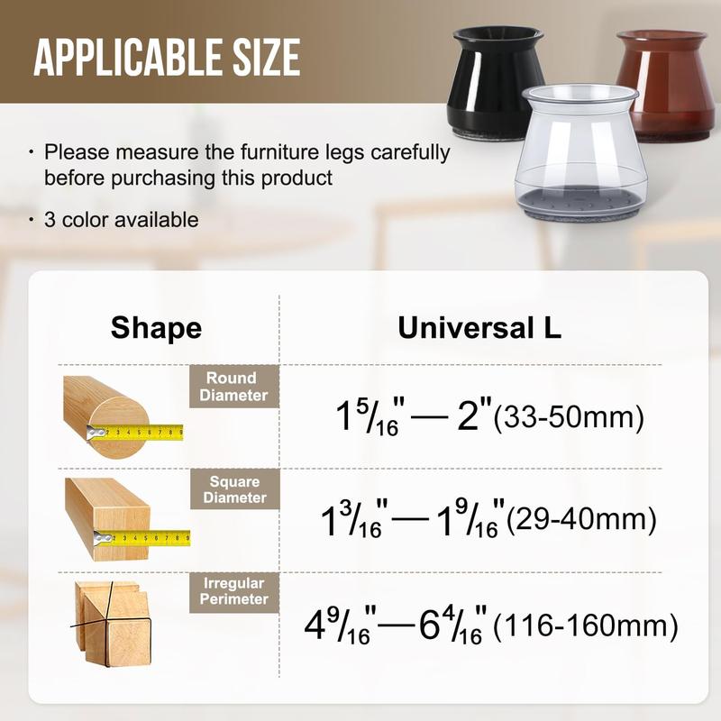 BUMACO 40Pcs Chair Leg Floor Protectors Chair Leg Protectors for Hardwood Floors Silicone Pads Covers to Protect Floors (Universal L Clear Fit 1.3