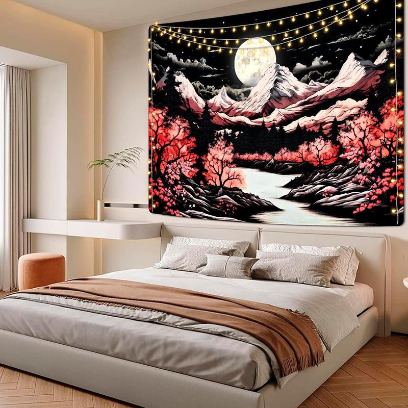 Mountain Forest Tapestry  Anime Tapestries Fantasy Tree Tapestry Nature Landscape Tapestry Aesthetic Moon Stars Tapestry Wall Hanging for Bedroom(51.2 x 59.1 inches)