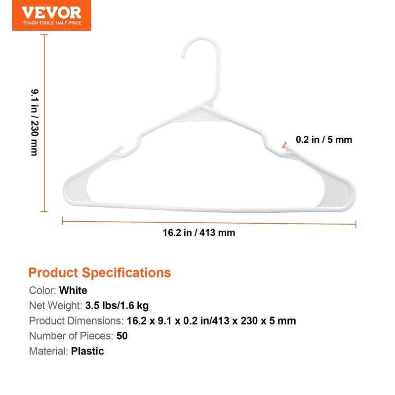 VEVOR Plastic Hangers 50 Pack White Non-Slip Hangers with Triangular Structure