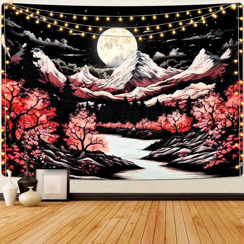 Mountain Forest Tapestry  Anime Tapestries Fantasy Tree Tapestry Nature Landscape Tapestry Aesthetic Moon Stars Tapestry Wall Hanging for Bedroom(51.2 x 59.1 inches)