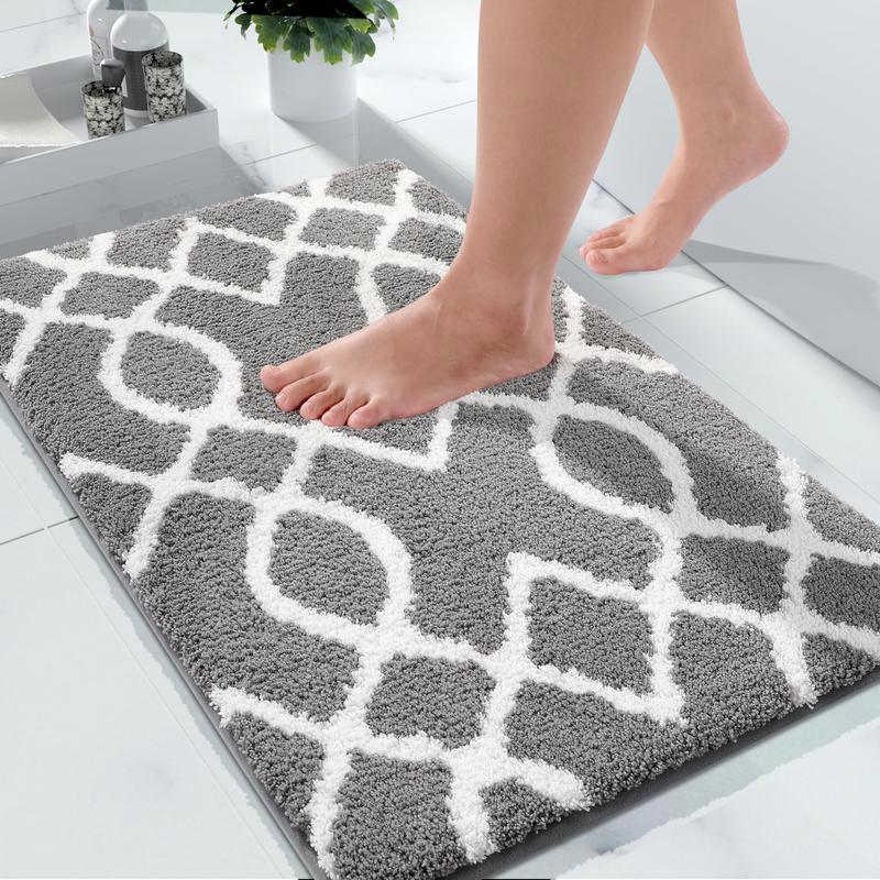 Grey super soft bathroom rugs (24x17 inch), thick plush, non-slip, water absorbent & Machine-washab