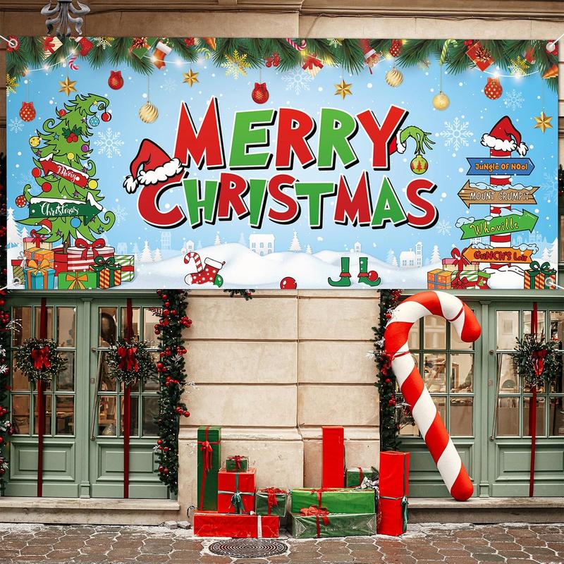 Large 12.6 X 6ft Christmas Garage Door Cover, Christmas garage door mural, Garage Door Christmas Banner for Whoville Christmas Decorations, Merry Christmas Garage Door Banner