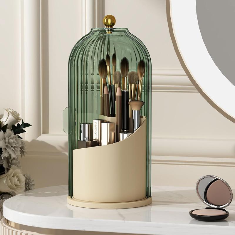 Makeup Brush Holder with Dustproof Cover 360 Rotating Makeup Brush Organizer for Vanity Bathroom