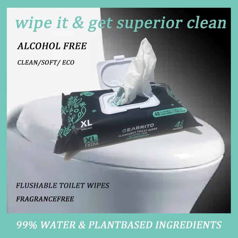 [Large Pack] Flushable , Extra Large Size Design, XL size household ,Geabrito , gentle on the skin, natural ingredients, biodegradable, environmentally friendly,Septic and Sewer Safe Cleans Better Than Toilet Paper wipes