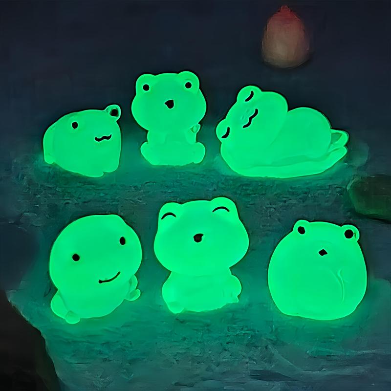 Cute Cartoon Frog Design Resin Ornament, 6 Counts set Mini Luminous Frog Decorative Craft, Home Decor Supplies for Living Room Bedroom Office Dormitory