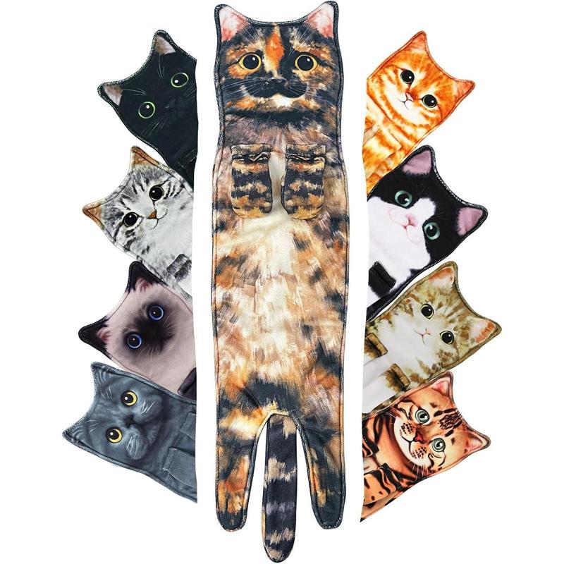 Cat Hand Towels for Bathroom,Funny Cat Kitchen Towels Decorative, Cat Towel Absorbent Soft, Cat Gifts for Women Cat Lovers