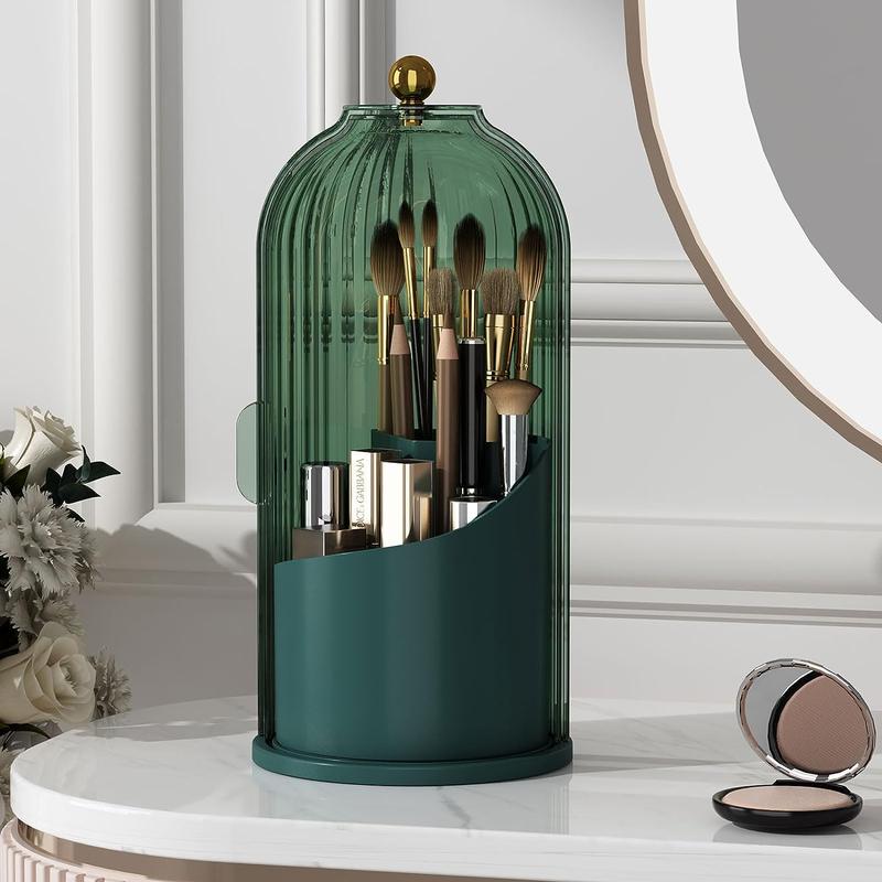 Makeup Brush Holder with Dustproof Cover 360 Rotating Makeup Brush Organizer for Vanity Bathroom