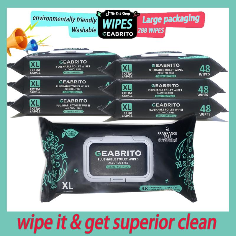 [Large Pack] Flushable , Extra Large Size Design, XL size household ,Geabrito , gentle on the skin, natural ingredients, biodegradable, environmentally friendly,Septic and Sewer Safe Cleans Better Than Toilet Paper wipes