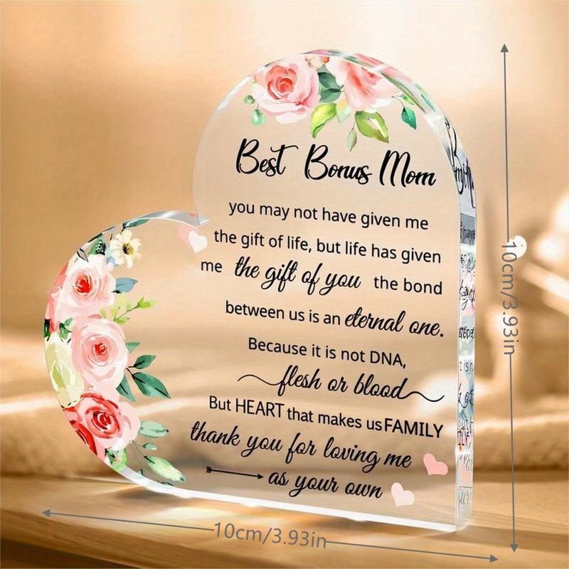 Step Mom Gift Ideas for Bonus Mom, Second Mom Gifts, Step Daughter Stepdaughter Stepson to My Other Mom Gift, Stepmom Gifts Clear Acrylic Heart Paperweight Keepsake for Mother's Day Birthday