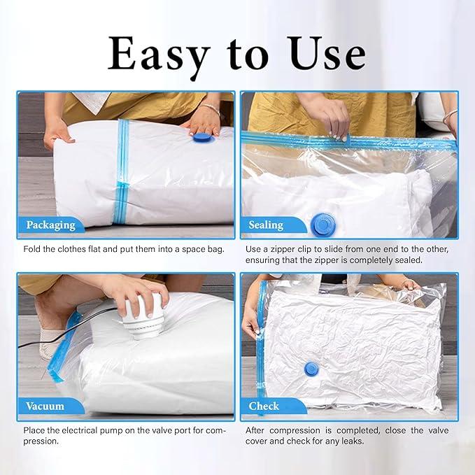 Vacuum Bag with Electric pump, 10pcs Multi Size Vaccum Clothes Storage  Bag & 1 Pump, Compression for Comforters and Blankets, Sealer Clothes Storage, Bedding Room School, Travel Family Organizers Reusable Waterproof Space Saving