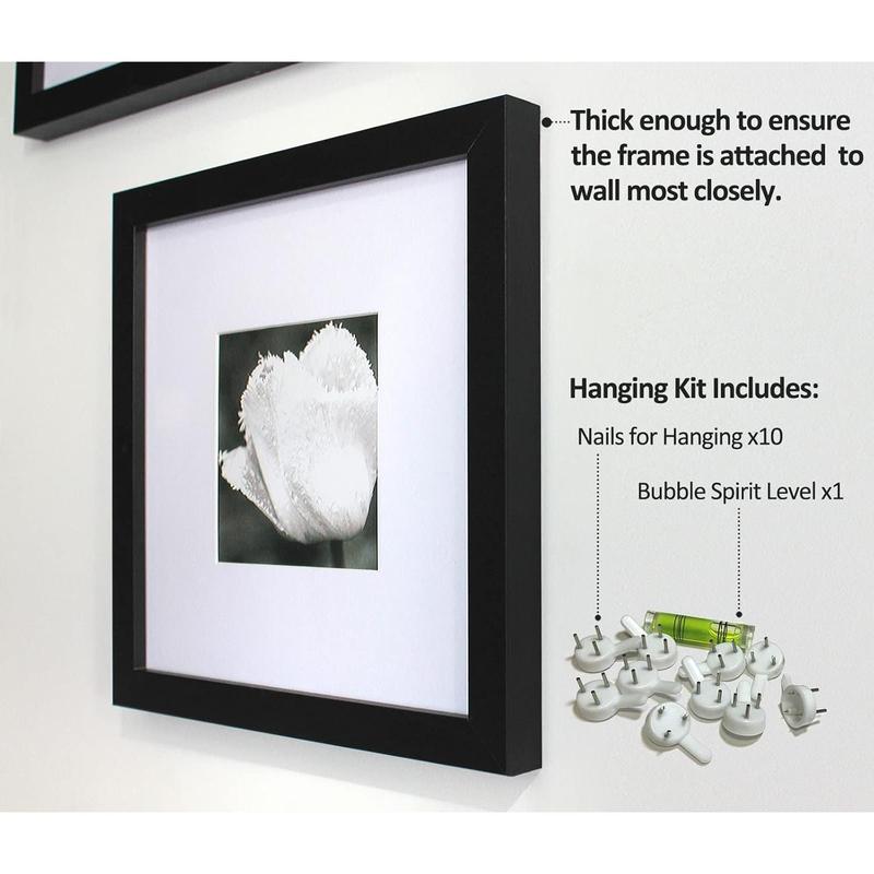 12x12 Picture Frames Black Set of 9, Square Photo Frame Displays 8x8 with Mat or 12x12 without Mat, Gallery Wall Frame Set for Wall Hanging