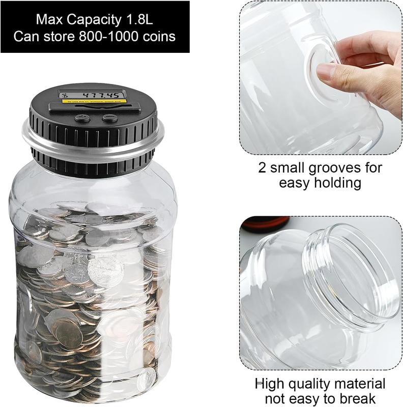 Counter Piggy ,  Jar for Adults, Digital Counting Money Jar, 1.8L Capacity  Counter Machine with LCD Counter, Change Jars for Saving ()