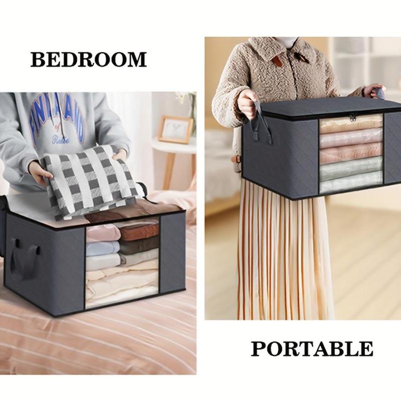 Clothes Storage Bag, Foldable Fabric Storage Box with Handle, Portable Breathable Non-woven Container for Closet Bedroom Dormitory Office