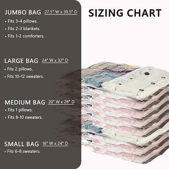 20x Combo Vacuum Storage Bags with E-Pump, (4 Jumbo, Large, 6 Medium, Small) Travel Clothes Space Saver Bags, Compression Airtight Seal Bags Organiser