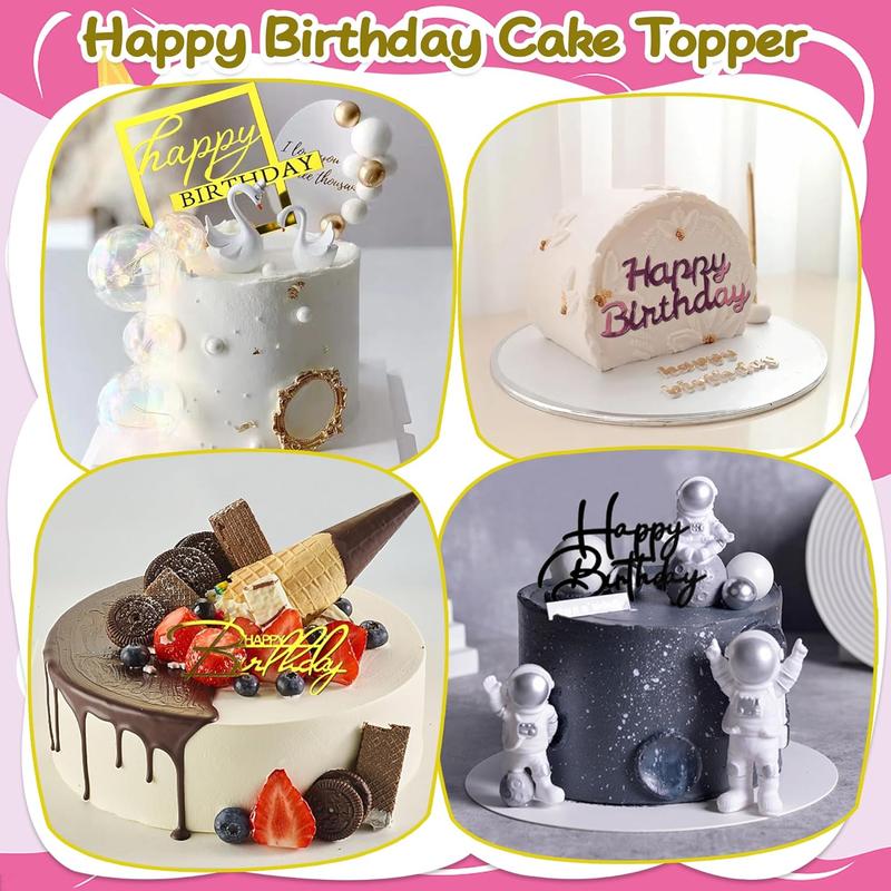 40  Happy Birthday Cake Toppers Mirror  Cake Topper Side Cake Decorations Cake Inserts Cake Decorating Supplies Cupcake Toppers for Birthday Party Cake Desserts Pastries 10 Styles 4 Colors