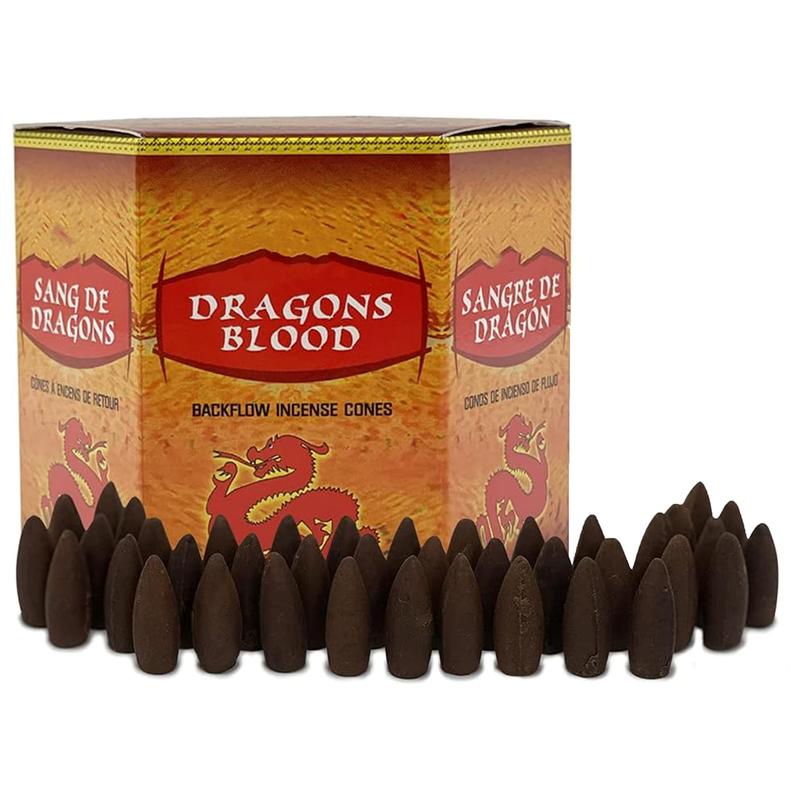 40 large Dragons Blood Hem scented backflow incense cones for waterfall aromatic smoke effect.