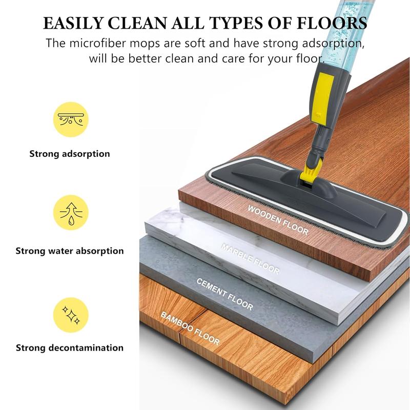 Mops for Floor Cleaning, Microfiber Spray Mop with 400ml Refillable Bottle and 2 Replacement Pads Dry Wet Floor Mop for Household or Commercial Use Dust Mop for Hardwood Laminate Tile Ceramic