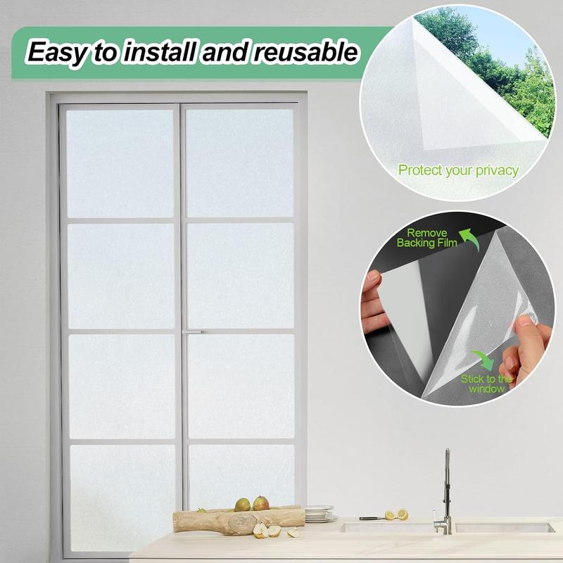 Frosted Glass Window Film,35.4x118.1 Inches Privacy Film Anti Uv, Frosted Window Privacy Film Non Adhesive, Window Film Privacy for Bathroom Home and Office