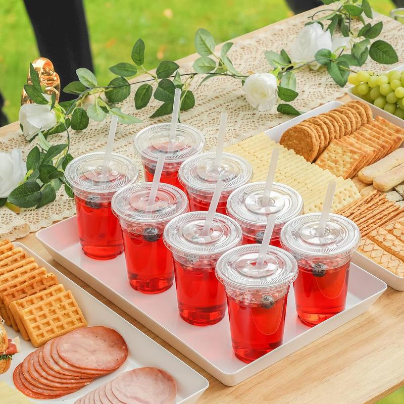 [100 sets -16 oz] Plastic cup with lid and straw, disposable cup suitable for iced coffee, smoothies, milkshakes, cold drinks - transparent