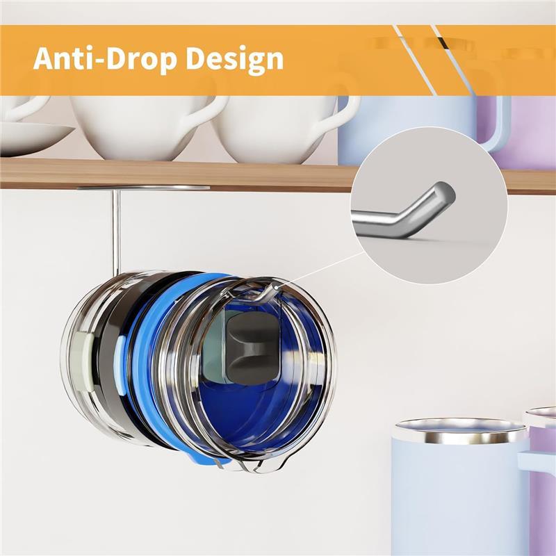 Tumbler Lid Organizer – Under Cabinet Cup Lid Holder, Water Bottle Lid Rack, Self-Adhesive or Drill-In Wall Storage Hook (1 Pack)