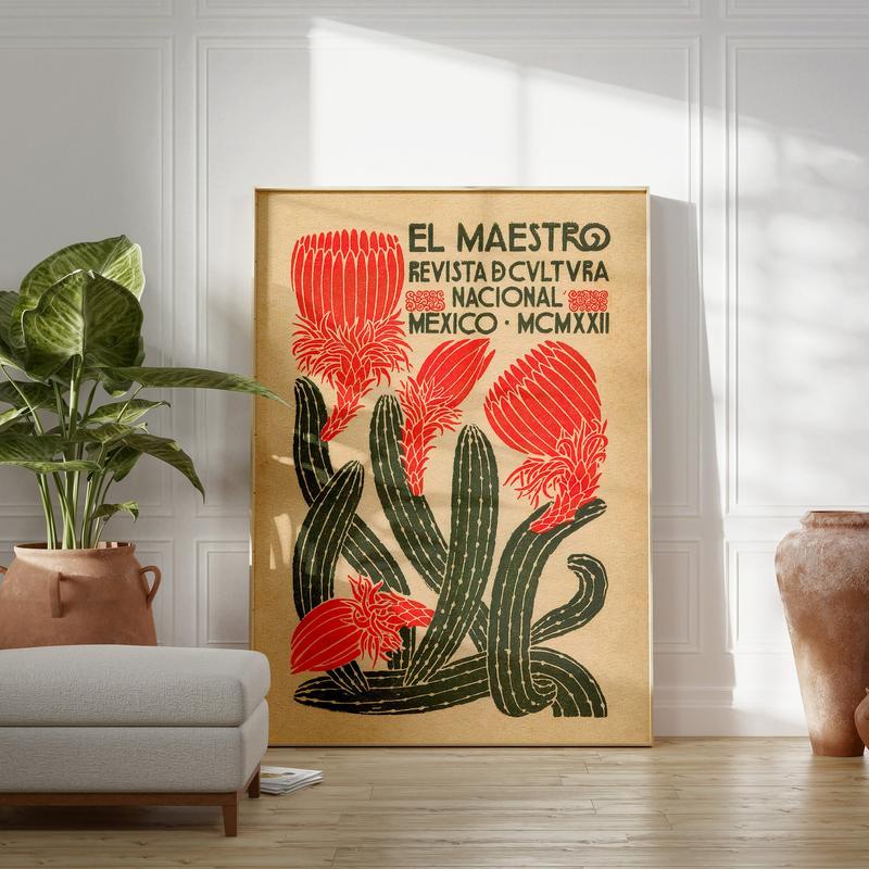 Mexico Wall Art Poster No Frame, Cactus Wall Art, Vintage Wall Art, Boho Wall Decor, Cactus Print