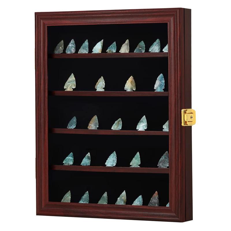 IHEIPYE Arrowhead Display Case - Native American  Arrowhead Display Box Arrowhead Display Stand  with Uv Protection Acrylic (Black or Cherry Finish )