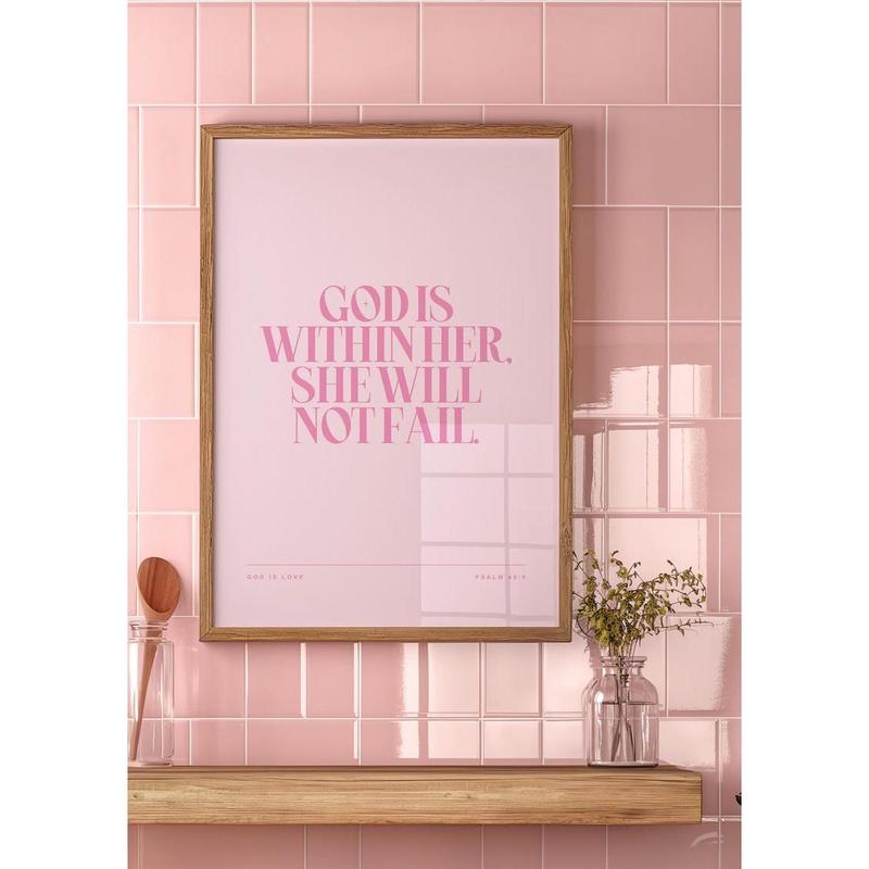 Psalm 46 5 God Is Within Her She Will Not Fail Print Christian Coquette Wall Art Modern Pastel Pink Christian Wall Art Biblical Wall Art