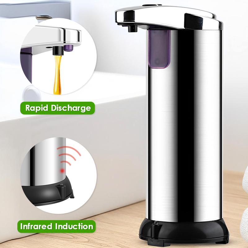 2024 NEW 280ml 9.56oz Self-Moving Soap Dispenser 3 Adjustable Level Touchless Hand Soap Dispenser Motion Sensor Smart Hand Sanitizer Dispenser Stainless Steel Body with Waterproof Base for Bathroom