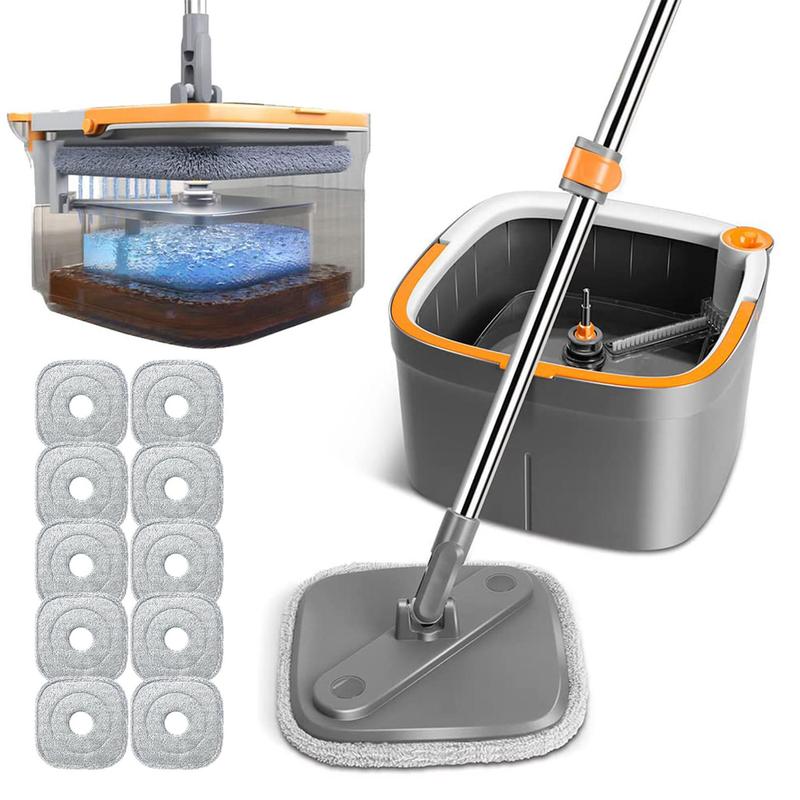 Spin Mop & Bucket Set 10Pcs with Self-Separating Dirty Water & Clean Water System, Self-Drying 360° Spin Square Mop Head for Hardwood Tile Marble Floors,Cleaning Mop after the party,adjustable hand tool,Mother's Day Gift,Free shipping!!