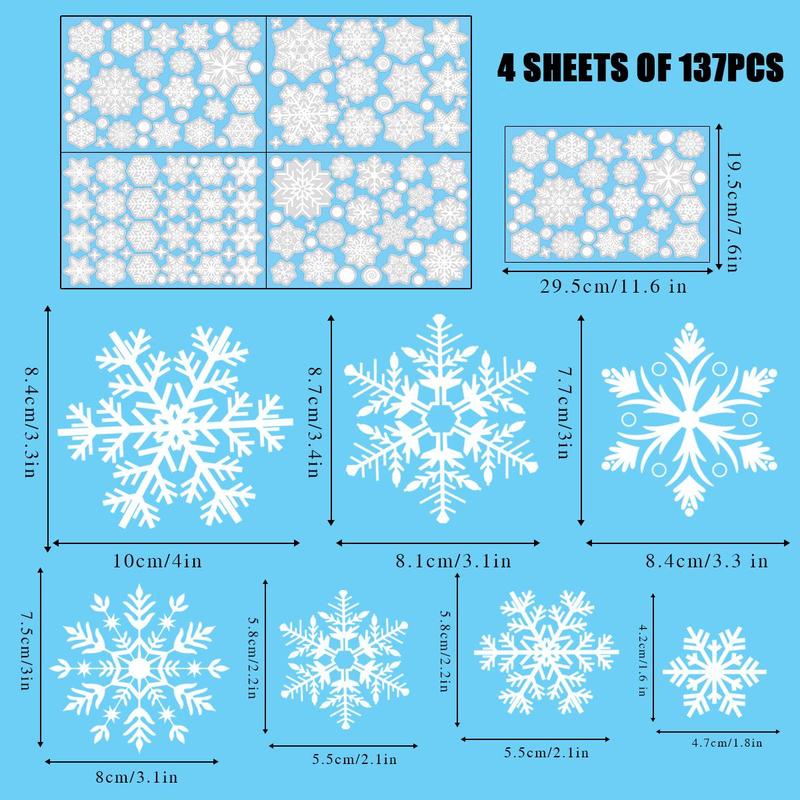 Snowflake Pattern Window Sticker, 4 Sheets set Christmas Themed Window Decal, Decorative Sticker for Home Party Festival