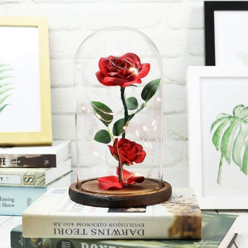 Purchase Products Beauty and the Beast Roses, Ladies Gift Ideas Birthday, Anniversary Rose Gift Decoration Artificial Flower Gift Romantic Red Silk Roses, Flowers in Glass Dome   Plants Ornaments