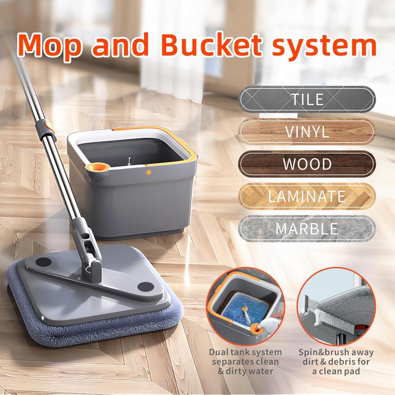 Spin Mop & Bucket Set 10Pcs with Self-Separating Dirty Water & Clean Water System, Self-Drying 360° Spin Square Mop Head for Hardwood Tile Marble Floors,Cleaning Mop after the party,adjustable hand tool,Mother's Day Gift,Free shipping!!