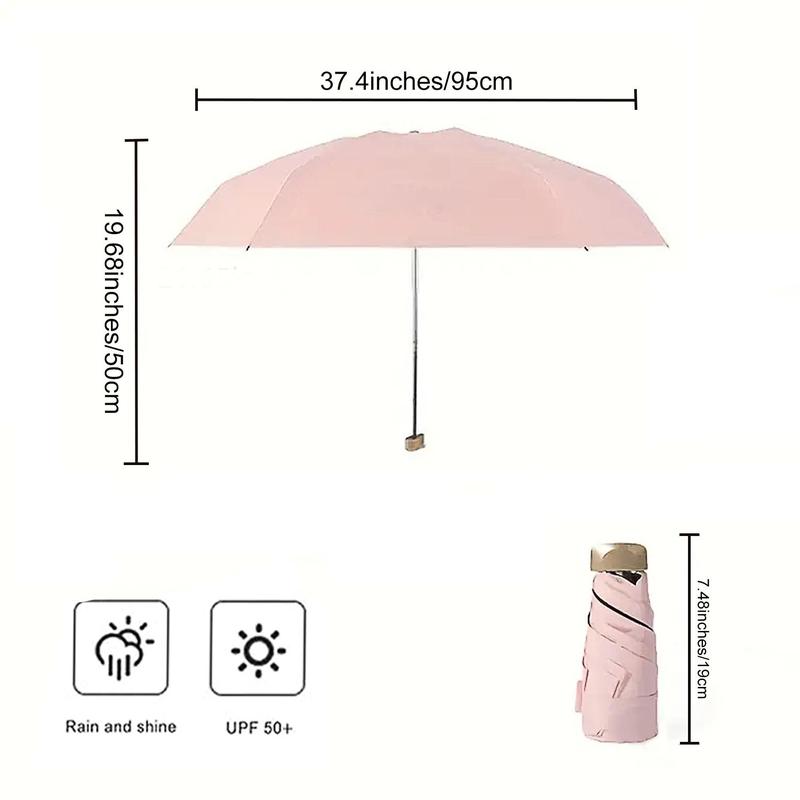 Mini Travel Sun Umbrella with Case, 1 Count Portable Lightweight Windproof Umbrella, Small Compact UV Protection Umbrella for Sun and Rain