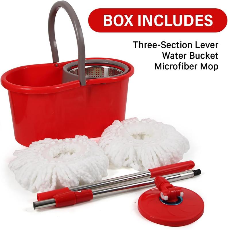 Spin Mop Bucket System Wrings Set, with 3 Microfiber Mop Head, 61'' Adjustable Stainless Steel Pole, Household Cleaning Tools Items Box