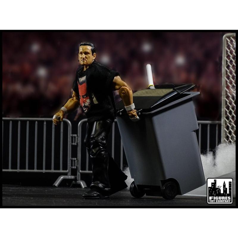 Gray Trash Can With Lid & Wheels for WWE & AEW Wrestling Figures