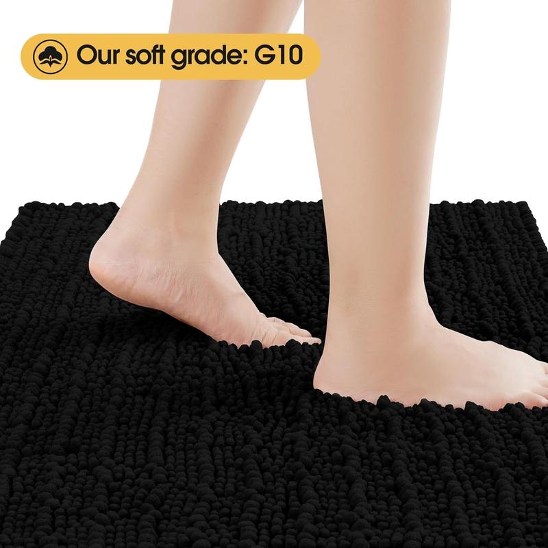 Upgrade Extra Large Black Bathroom Rug Set 3 Pieces Ultra Soft, Thick Absorbent Bath Mats, Non Slip Chenille Toilet Mat for Bathroom, Bedroom, Kitchen Cloud Cozy