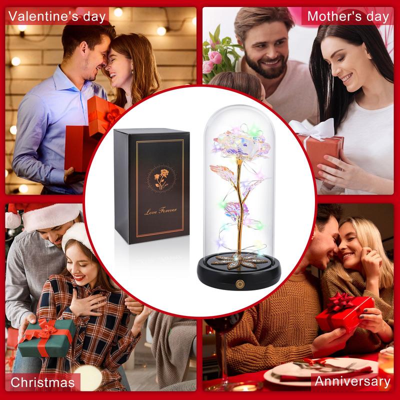 Beautiful Eternal Rose Flower with Butterfly & LED Light in Glass Dome - Ideal Navidad Regalos for Daughter Mom Girlfriend- Perfect Gift for Her